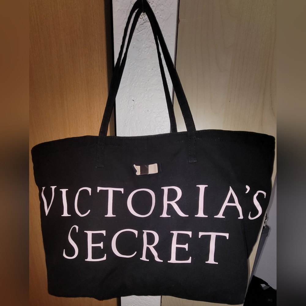 Victoria’s Secret large black canvas weekender shoulder tote - Picture 2 of 4